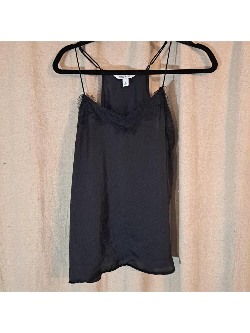 Nine West Black Lace Trim Camisole Top Large